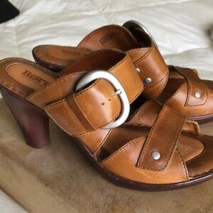 Brown Leather Celina heel sandals with silver buckle by Born